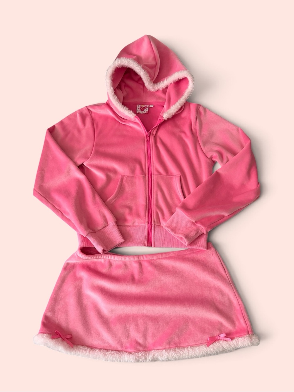 Velour pink vixen zip up and miniskirt set, Hoes for clothes, size L